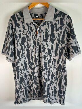 Nike Men’s Polo Shirt Size L Golf Bark Slim Gray Black Colorway Logo DriFit EUC
